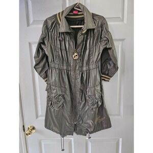 Apple Bottom Light Windbreaker Army Green 1/2 sleeve Pockets Gold Zipper Charm L